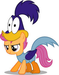 Size: 1657x2105 | Tagged: safe, artist:zacatron94, scootaloo, clothes, costume, crossover, halloween, halloween costume, holiday, looney tunes, nightmare night, nightmare night costume, road runner, simple background, solo, transparent background, vector