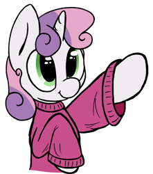 Size: 1280x1448 | Tagged: safe, artist:itsovercastyo, artist:xenithion, sweetie belle, :t, clothes, cute, diasweetes, pointing, smiling, solo, sweater