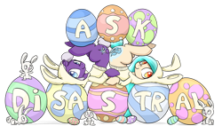 Size: 1520x864 | Tagged: safe, artist:artguydis, oc, oc only, oc:disastral, oc:floe, rabbit, askdisastral, easter