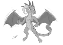 Size: 2400x1700 | Tagged: safe, artist:hypno, princess ember, dragon, angry, flying, grayscale, monochrome, sketch, solo