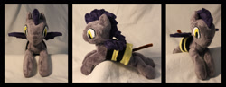 Size: 1656x640 | Tagged: safe, artist:creideiki-se, oc, oc only, oc:kevin the nightguard, bat pony, pony, bee costume, clothes, irl, photo, plushie, solo