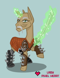 Size: 2975x3850 | Tagged: safe, artist:ladypixelheart, pony, unicorn, armor, clothes, dak'kon, high res, planescape torment, ponified, solo, sword