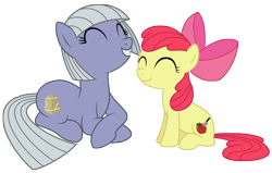 Size: 3668x2328 | Tagged: safe, artist:reitanna-seishin, apple bloom, limestone pie, alternate cutie mark, eyes closed, harsher in hindsight, hilarious in hindsight, smiling