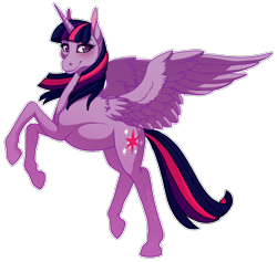 Size: 1004x953 | Tagged: safe, artist:pocki07, twilight sparkle, twilight sparkle (alicorn), alicorn, pony, female, mare, rearing, simple background, solo, spread wings, transparent background