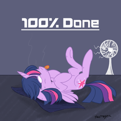 Size: 1000x1000 | Tagged: safe, artist:thattagen, twilight sparkle, twilight sparkle (alicorn), alicorn, pony, fan, female, hot, mare, newbie artist training grounds, overheated, solo, sweat, tired, tongue out