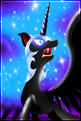 Size: 2000x3000 | Tagged: safe, artist:flamevulture17, nightmare moon, fangs, open mouth, solo