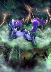 Size: 922x1294 | Tagged: safe, artist:limreiart, oc, oc only, unicorn, lightning, rain, ship, solo, storm