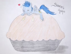 Size: 2000x1500 | Tagged: safe, artist:strawberrysprinkle, soarin', alternate cutie mark, cute, pie, solo, that pony sure does love pies, traditional art