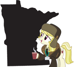 Size: 1381x1241 | Tagged: artist needed, safe, march gustysnows, princess spike (episode), coffee, dexterous hooves, hat, hoof hold, map, minnesota, simple background, solo, transparent background, ushanka