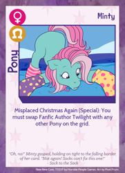 Size: 788x1088 | Tagged: safe, artist:pixel-prism, minty, g3, clothes, oh minty minty minty, pony card, socks, solo, that pony sure does love socks, twilight sparkle's secret shipfic folder