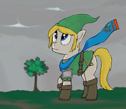 Size: 734x638 | Tagged: safe, clothes, hyrule warriors, link, nintendo, ponified, scarf, solo, the legend of zelda, triforce