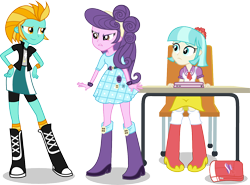 Size: 1276x943 | Tagged: safe, artist:punzil504, coco pommel, lightning dust, suri polomare, equestria girls, angry, chair, clothes, equestria girls-ified, hilarious in hindsight, looking at each other, palette swap, recolor, simple background, sitting, smiling, smirk, standing, transparent background, vector