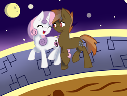 Size: 1062x804 | Tagged: safe, artist:semperfelicem, button mash, sweetie belle, female, male, older, shipping, straight, sweetiemash