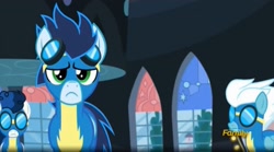 Size: 1665x923 | Tagged: safe, screencap, fleetfoot, soarin', pony, rarity investigates, unamused