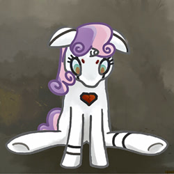 Size: 776x777 | Tagged: safe, artist:ionipony, sweetie belle, sweetie bot, pony, robot, unicorn, female, filly, floppy ears, foal, hooves, horn, porter robinson, sad machine, sitting, solo