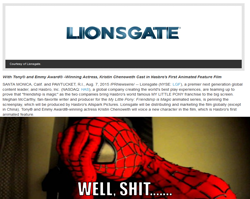 Size: 1366x1089 | Tagged: safe, my little pony: the movie, epic fail, exploitable meme, facepalm, it makes sense in context, lionsgate, meme, movie, press release, sony, spider-man, text, vulgar