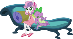 Size: 2556x1382 | Tagged: safe, artist:punzil504, spike, sweetie belle, equestria girls, clothes, eared humanization, female, male, nightgown, pajamas, ponied up, shipping, simple background, slippers, smiling, spikebelle, straight, transparent background, vector