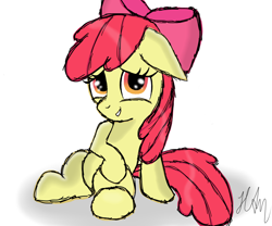 Size: 1300x1080 | Tagged: safe, artist:hanzel2, apple bloom, earth pony, pony, female, filly, simple background, solo, white background