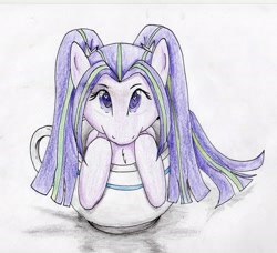 Size: 2717x2476 | Tagged: safe, artist:40kponyguy, aria blaze, pony, ariabetes, cup of pony, cute, heart eyes, ponified, solo, teacup, traditional art, wingding eyes