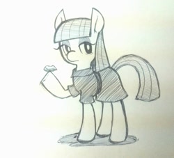 Size: 1023x928 | Tagged: safe, artist:yamakurayamada, boulder (pet), maud pie, grayscale, monochrome, solo