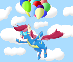 Size: 1280x1085 | Tagged: safe, artist:cylosis, roseluck, balloon, clothes, costume, solo, wonderbolts uniform