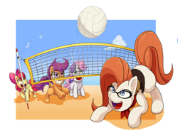 Size: 2500x1939 | Tagged: safe, artist:scittykitty, apple bloom, megan williams, scootaloo, sweetie belle, pony, g1, g4, commission, cute, cutie mark crusaders, fanart, g1 to g4, generation leap, glasses, human to pony, ponies, ponified, volleyball