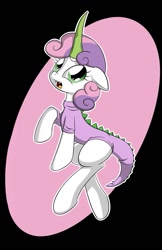 Size: 825x1275 | Tagged: safe, artist:firebrandkun, sweetie belle, dragon, pony, bipedal, clothes, cosplay, solo