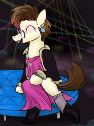 Size: 1280x1707 | Tagged: safe, artist:writtenwaiver, gizmo, crossdressing, laughing, shining armor's crossdresser friend, solo