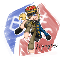 Size: 1112x1022 | Tagged: safe, artist:juuen sharin, armband, asparagus, b.c. freedom, boots, emblem, girls und panzer, military, military uniform, ponified, solo