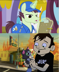 Size: 1372x1664 | Tagged: safe, screencap, package deal, rarity investigates, comparison, dan, dan vs, delivery pony, mailpony, mr mumbles