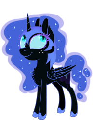 Size: 1950x2494 | Tagged: safe, artist:herusann, nightmare moon, :t, chest fluff, cute, filly, fluffy, freckles, looking up, nightmare woon, simple background, smiling, solo, transparent background