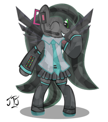 Size: 1042x1180 | Tagged: safe, artist:mlp-scribbles, oc, oc only, oc:obsidian, crystal pony, pony, commission, cosplay, gimp, hatsune miku, simple background, transparent background, vector