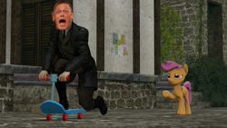 Size: 1280x720 | Tagged: safe, scootaloo, 3d, crossover, gmod, john cena, sad, thief, why, why not, wwe