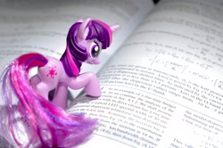 Size: 2048x1360 | Tagged: artist needed, safe, twilight sparkle, book, close-up, irl, math, mcdonald's happy meal toys, photo, textbook, toy