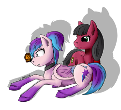 Size: 937x852 | Tagged: safe, artist:flysardineta, oc, oc only, oc:macdolia, oc:shiny dawn, earth pony, pegasus, pony, cute, duo, sisters