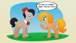 Size: 1366x768 | Tagged: safe, artist:lissystrata, doctor whooves, pony, bowtie, doctor who, eleventh doctor, fez, hat, ponified, river song
