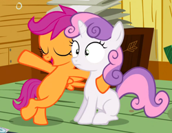 Size: 594x461 | Tagged: safe, screencap, scootaloo, sweetie belle, sleepless in ponyville, cropped