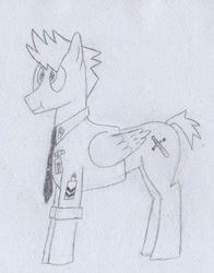 Size: 999x1272 | Tagged: safe, artist:pommelsketches, oc, oc only, oc:pommel, :t, monochrome, pencil drawing, solo, traditional art, wonderbolts, wonderbolts dress uniform