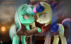 Size: 1620x1000 | Tagged: safe, artist:supermare, bon bon, lyra heartstrings, sweetie drops, clothes, farcry 4, female, implied drug use, lesbian, lyrabon, shipping, yogi & reggie