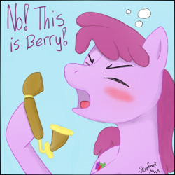 Size: 512x512 | Tagged: safe, artist:stormfront, berry punch, berryshine, big pink loser, blushing, parody, phone, solo, spongebob squarepants