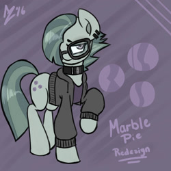 Size: 1000x1000 | Tagged: safe, artist:aer0 zer0, marble pie, alternate hairstyle, clothes, collar, cute, cutie mark, glasses, jacket, redesign, shirt, solo