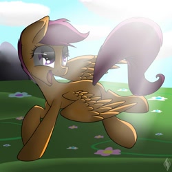 Size: 1200x1200 | Tagged: safe, artist:diax, derpibooru import, scootaloo, scootaloo can fly, solo