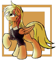 Size: 1544x1676 | Tagged: safe, artist:ruhisu, oc, oc only, oc:brave wing, pegasus, pony, clothes, handsome, jacket, looking up, male, pilot, raised hoof, stallion, standing