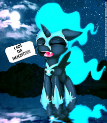 Size: 1740x2000 | Tagged: safe, artist:gamermac, nightmare moon, cute, eyes closed, filly, floppy ears, i am the night, moon, night, nightmare woon, open mouth, solo, yelling