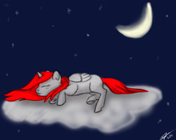 Size: 3000x2400 | Tagged: safe, artist:littlewolfstudios, oc, oc only, oc:ashley, cloud, female, filly, foal, moon, night, sleeping