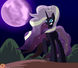 Size: 1024x896 | Tagged: safe, artist:mechanized515, nightmare rarity, pony, unicorn, looking at you, moon, night, patreon, solo