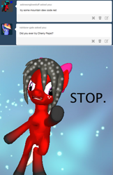 Size: 499x770 | Tagged: safe, artist:thecherrysodaaskblog, oc, oc only, oc:cherry soda, 3d pony creator, hair bow, looking at you, posed, stahp, tumblr, tumblr:thecherrysodaaskblog