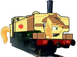 Size: 546x404 | Tagged: safe, braeburn, 1000 hours in ms paint, duck the great western engine, locomotive, ms paint, thomas the tank engine, train, trainified, why