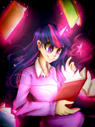 Size: 768x1024 | Tagged: safe, artist:iponylover, twilight sparkle, human, clothes, horned humanization, humanized, magic, solo