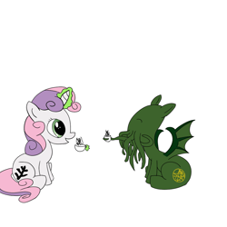 Size: 1024x1024 | Tagged: safe, artist:unity, sweetie belle, cthulhu, elder sign, magic, ponified, tea